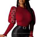 Fashionable Newest Commodity Ruffle Neck Long Puff Sleeves Polka DOT Top Women Women Trendy Fashion Tops